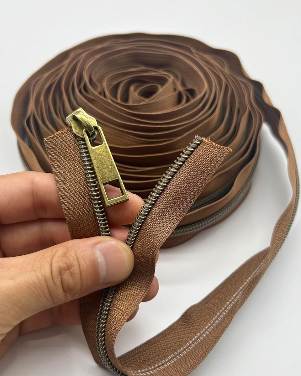 Craft One Roll Nylon Coil Zipper For Sewing With Bronze Teeth-366cm - Brown