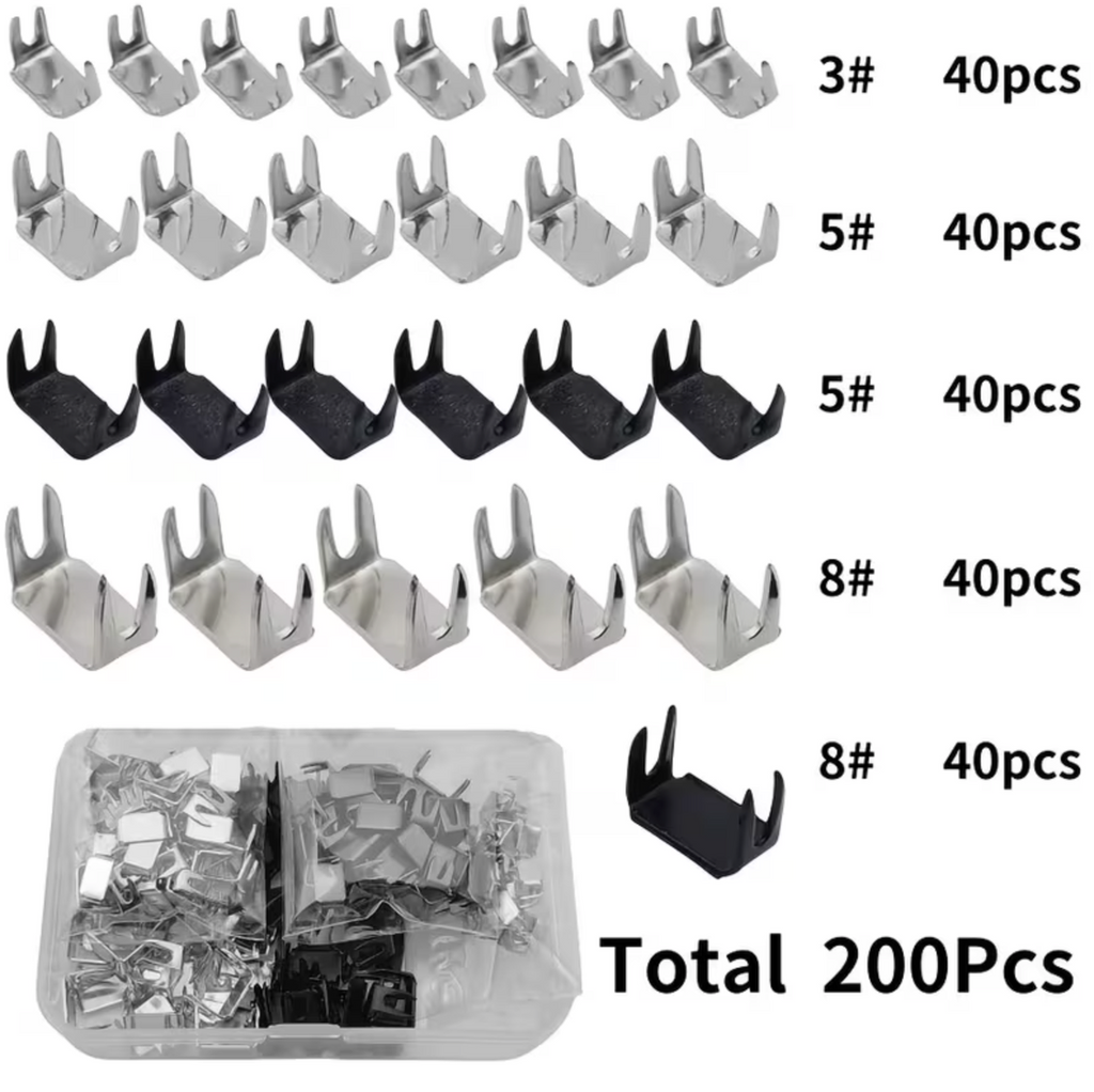 Craft DIY Silver & Black Upper And Lower Zipper Stop Replacements - 200pc