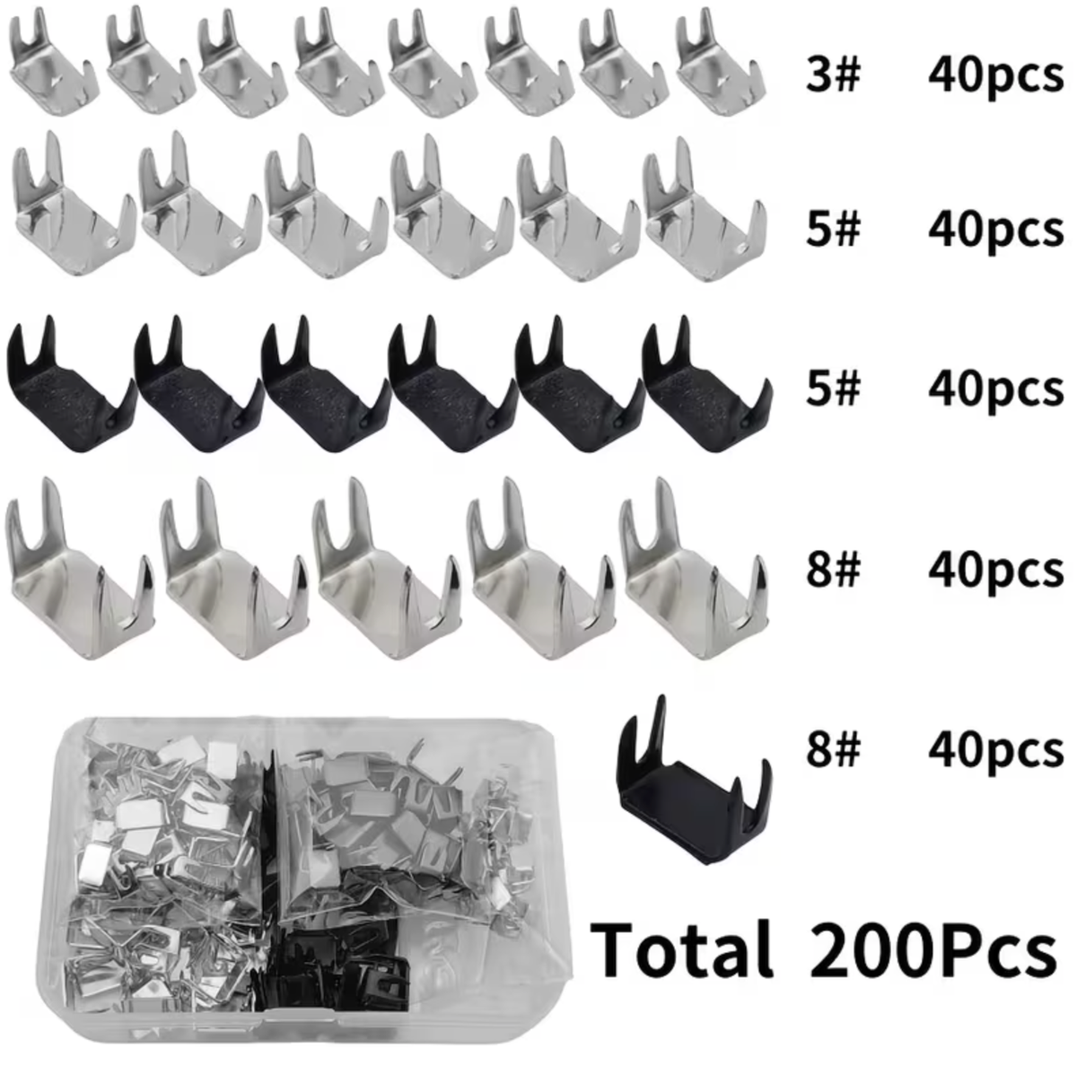 Craft DIY Silver & Black Upper And Lower Zipper Stop Replacements - 200pc