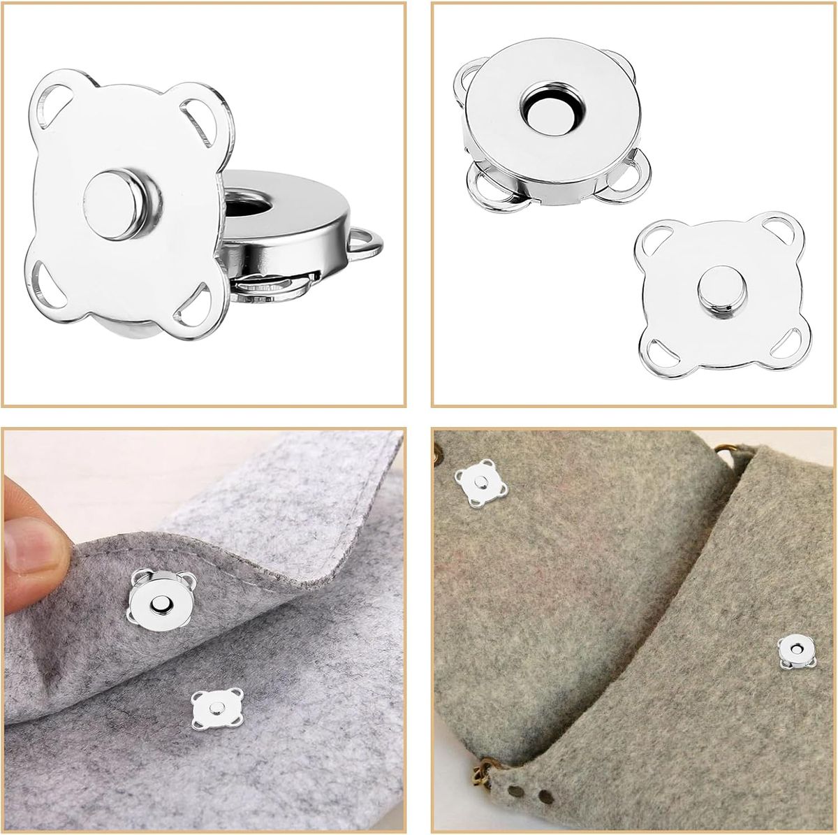 Craft DIY Stitch Sew On Magnetic Press Buttons Set of 15 - 1.4cm - Silver