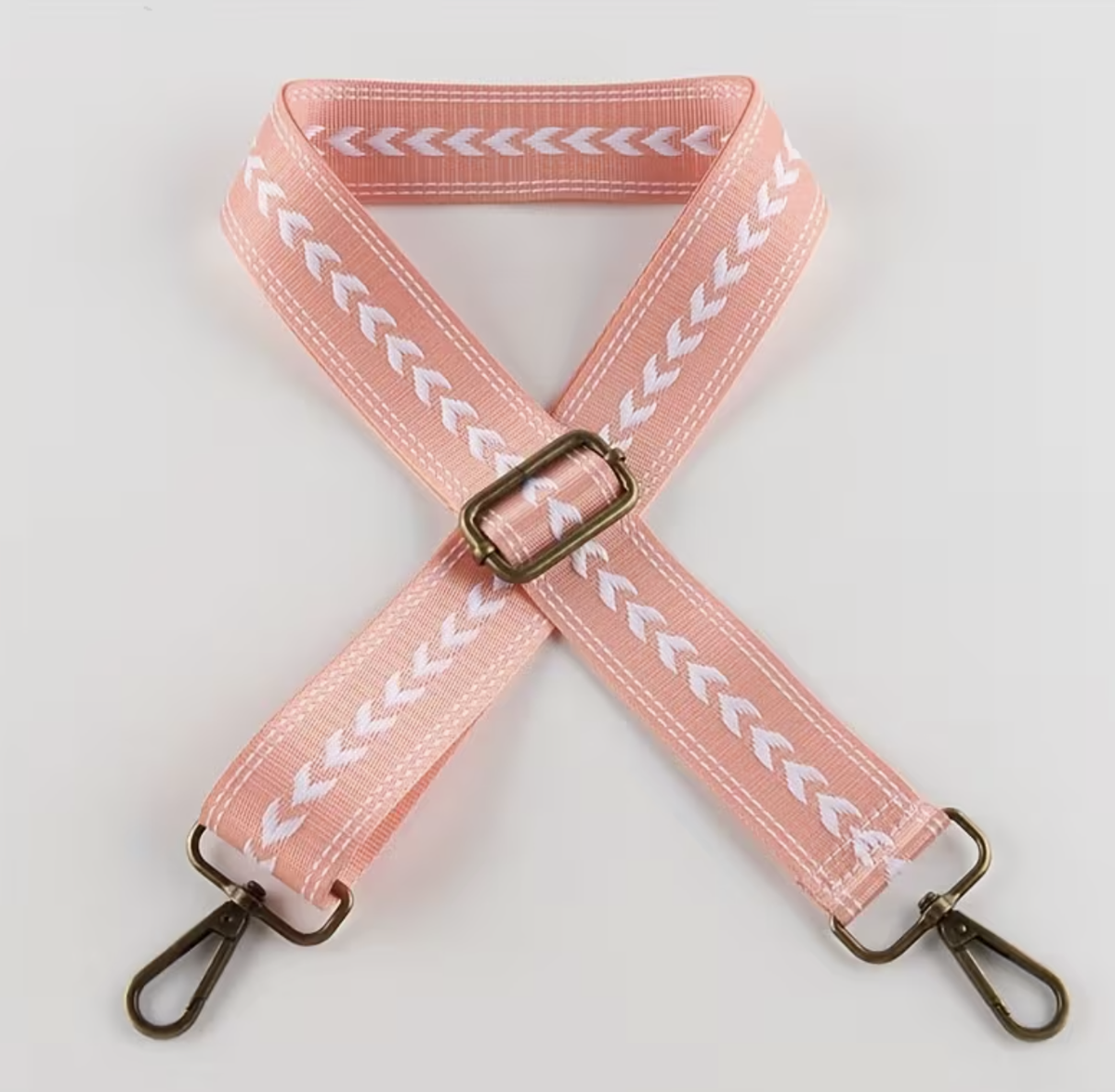 Craft Adjustable Shoulder Bag Straps With Bronze Metal Buckle 2pc -135cm - Pink & Cream White