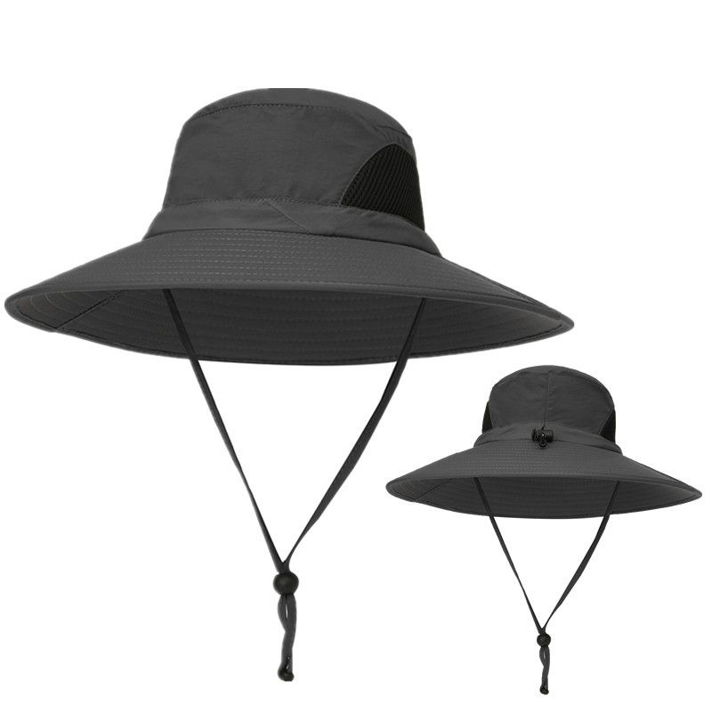 Camping Outdoor Quick Drying Sun Neck Protection Cap Hat Round - Grey