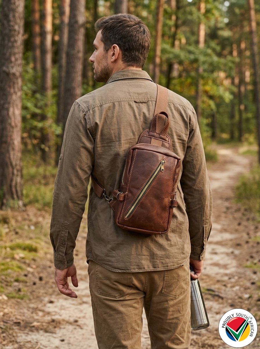 Genuine Leather SlingBag Crossbody Adjustable Proudly South African - Chocolate