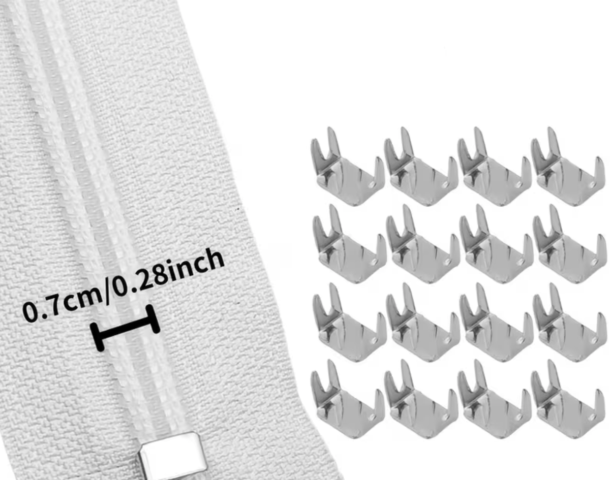 Craft DIY Silver & Black Upper And Lower Zipper Stop Replacements - 200pc