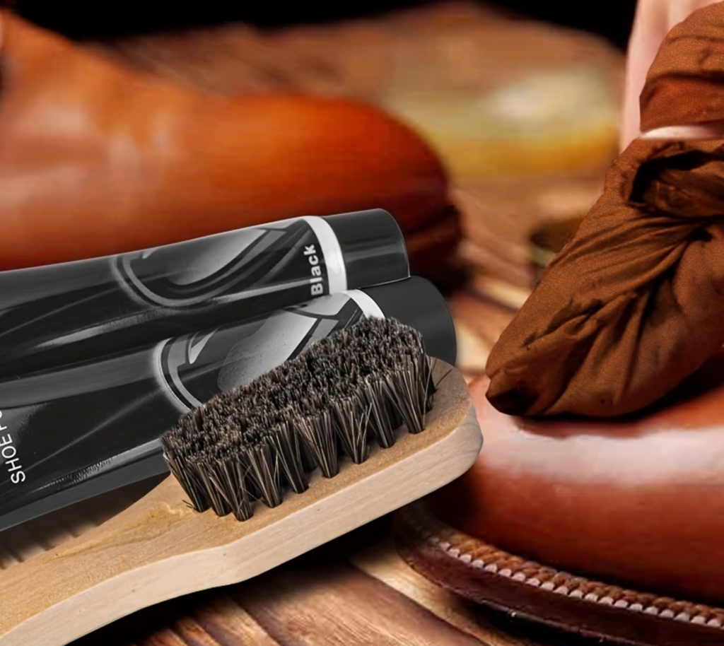 Tool Brushes & Polish Faux Leather Repair Brown Shoe Care Kit - 8 Piece