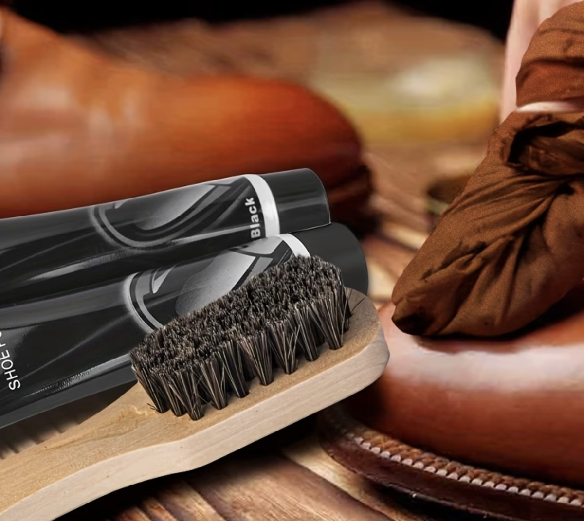 Tool Brushes & Polish Faux Leather Repair Brown Shoe Care Kit - 8 Piece