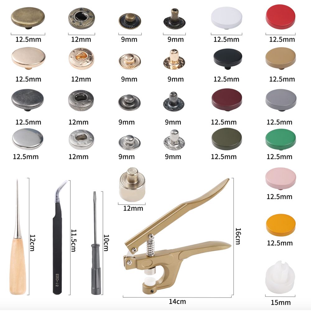 Craft 100 Piece Assorted Metal Button Ring Press Snap Fasteners Jumbo Kit - Silver