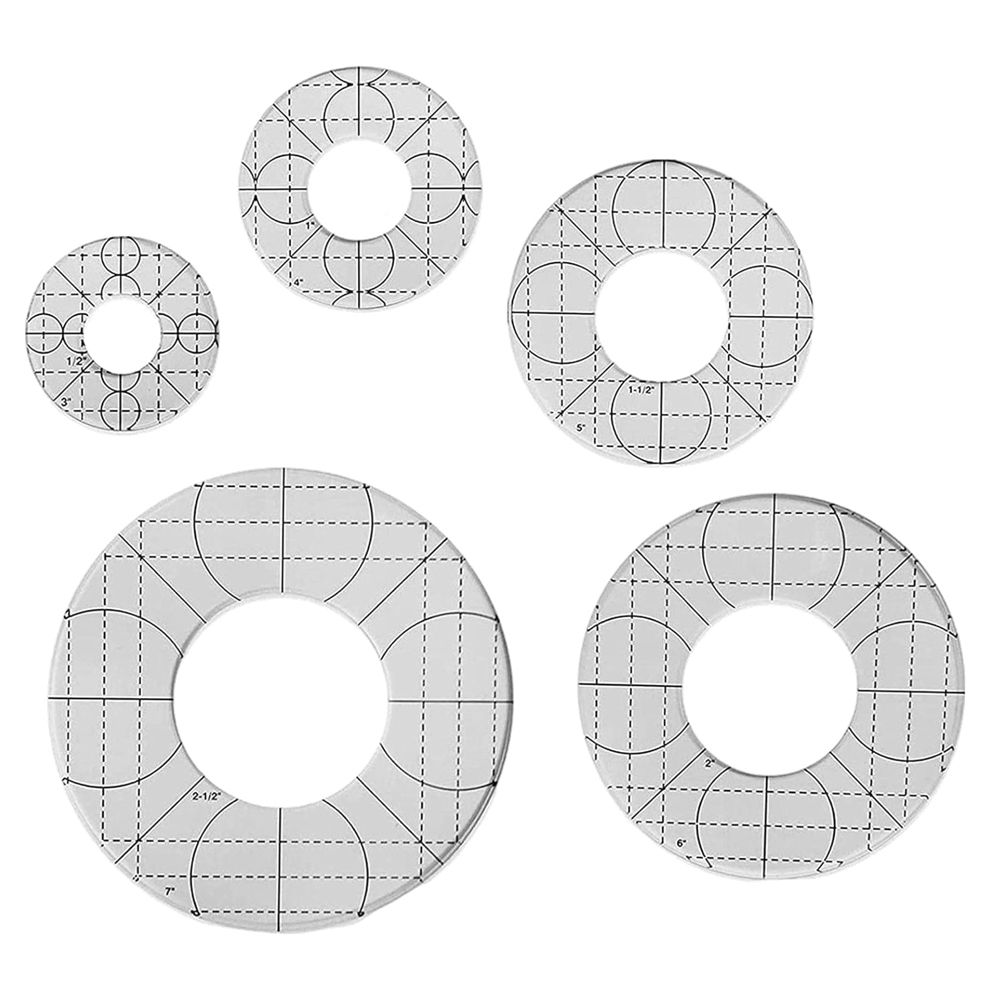Craft Multi Size Circular Quilting Sewing Template Ruler Set of 5
