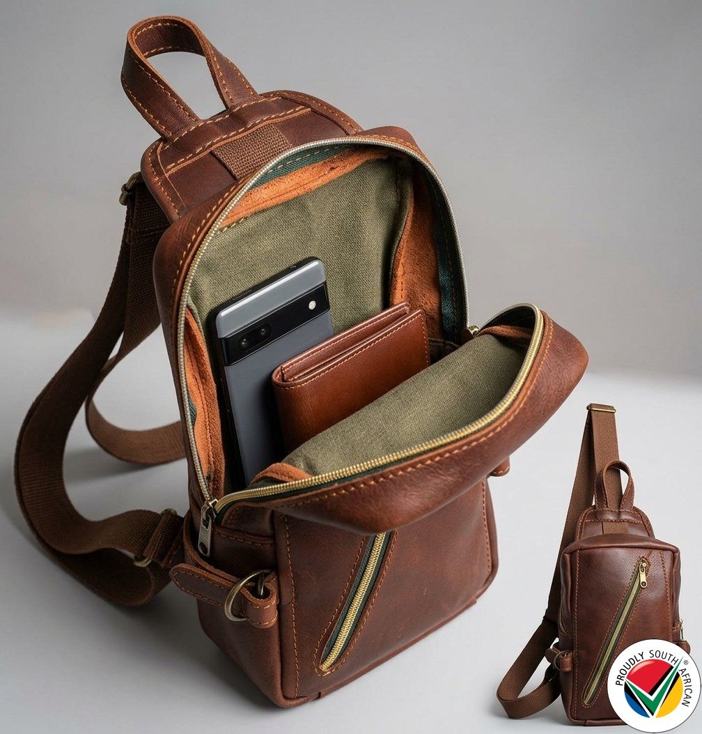 Genuine Leather SlingBag Crossbody Adjustable Proudly South African - Chocolate