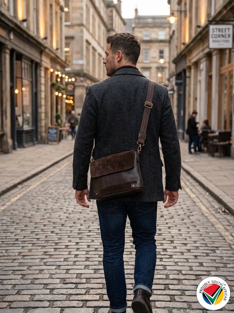 Genuine Leather Tablet Crossbody Bag Charcoal Proudly South African