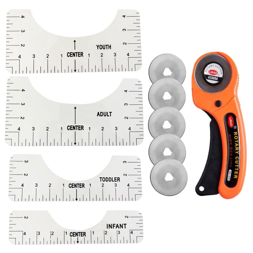 Craft DIY Stationery Shirt Alignment Ruler & Rotary Cutter Blades Set of 10