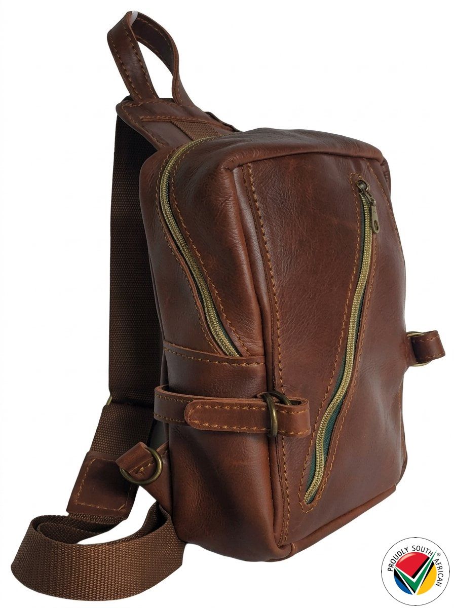 Genuine Leather SlingBag Crossbody Adjustable Proudly South African - Chocolate