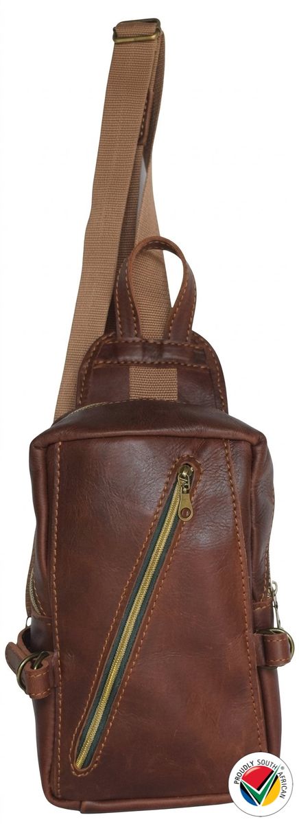 Genuine Leather SlingBag Crossbody Adjustable Proudly South African - Chocolate