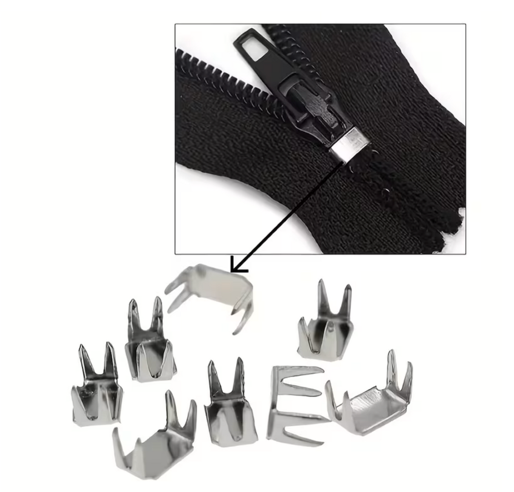 Craft DIY Silver & Black Upper And Lower Zipper Stop Replacements - 200pc