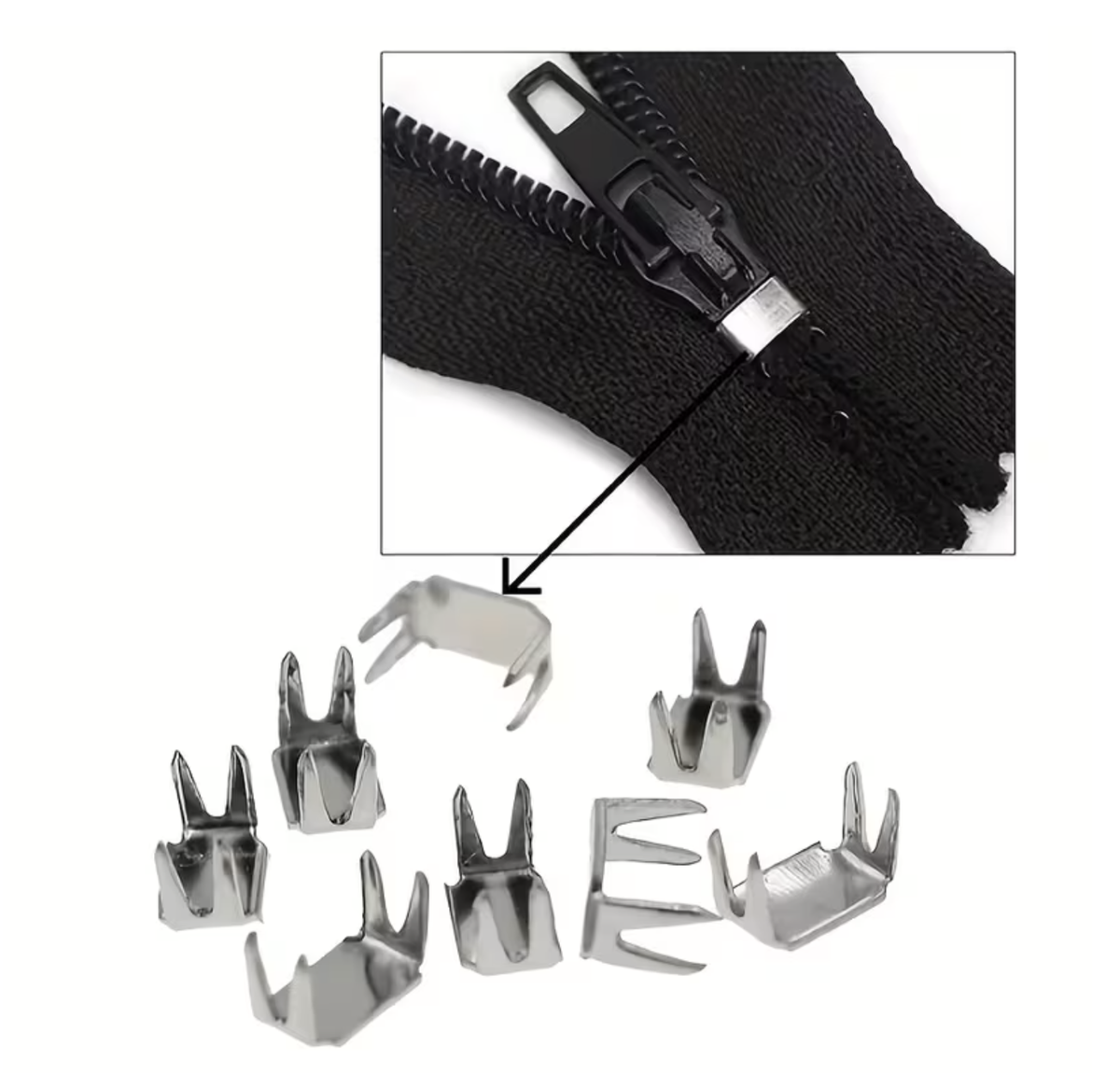 Craft DIY Silver & Black Upper And Lower Zipper Stop Replacements - 200pc