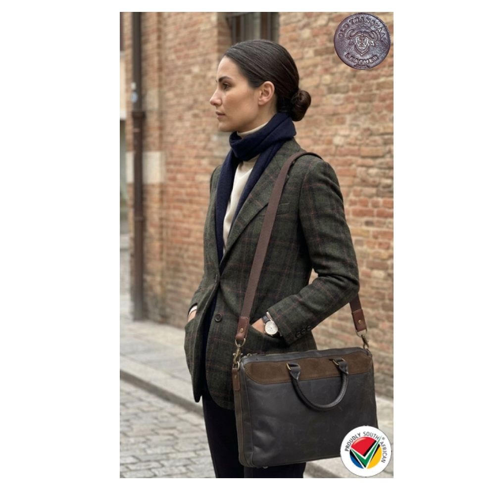 Genuine Old Transvaal Leather Everyday Laptop Crossbody Bag 40cm - Chocolate