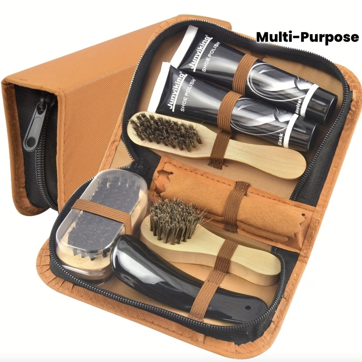 Tool Brushes & Polish Faux Leather Repair Brown Shoe Care Kit - 8 Piece