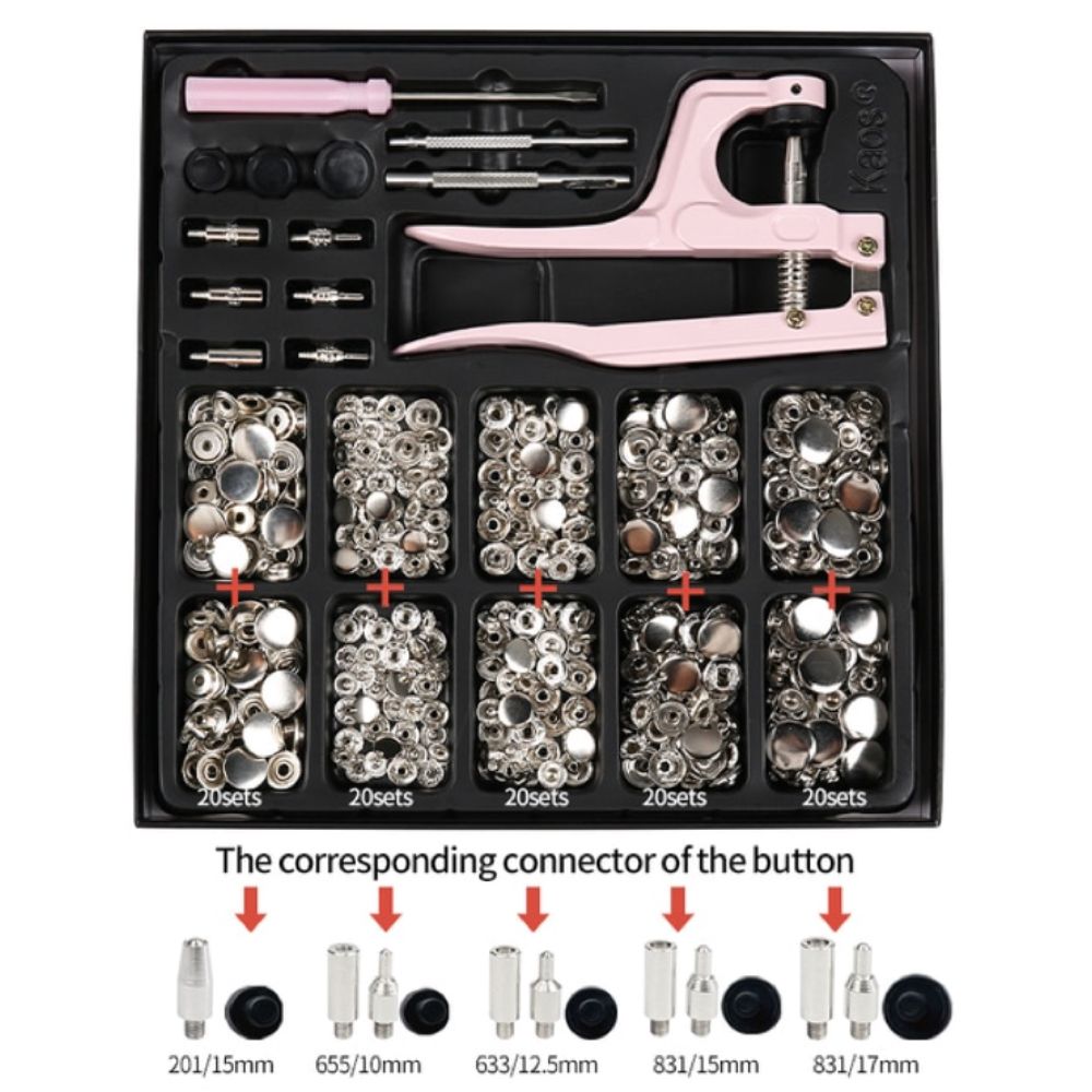 Craft 100 Piece Assorted Metal Button Ring Press Snap Fasteners Jumbo Kit - Silver