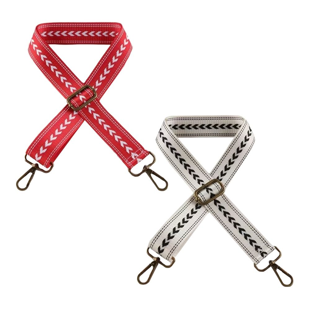 Craft Adjustable Shoulder Bag Straps With Bronze Metal Buckle 2pc -135cm - White & Red