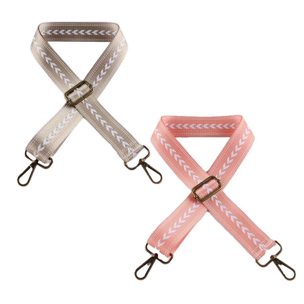 Craft Adjustable Shoulder Bag Straps With Bronze Metal Buckle 2pc -135cm - Pink & Cream White