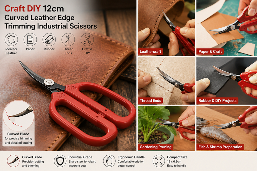 Craft DIY 19cm Curved Leather Edge Trimming Industrial Scissors