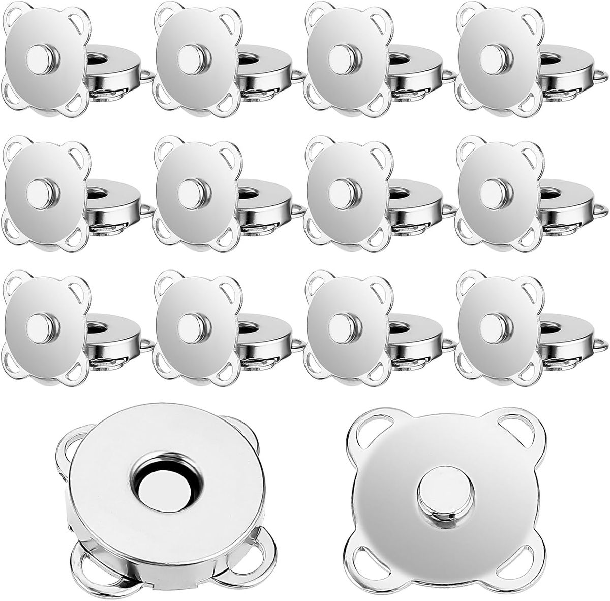 Craft DIY Stitch Sew On Magnetic Press Buttons Set of 15 - 1.4cm - Silver