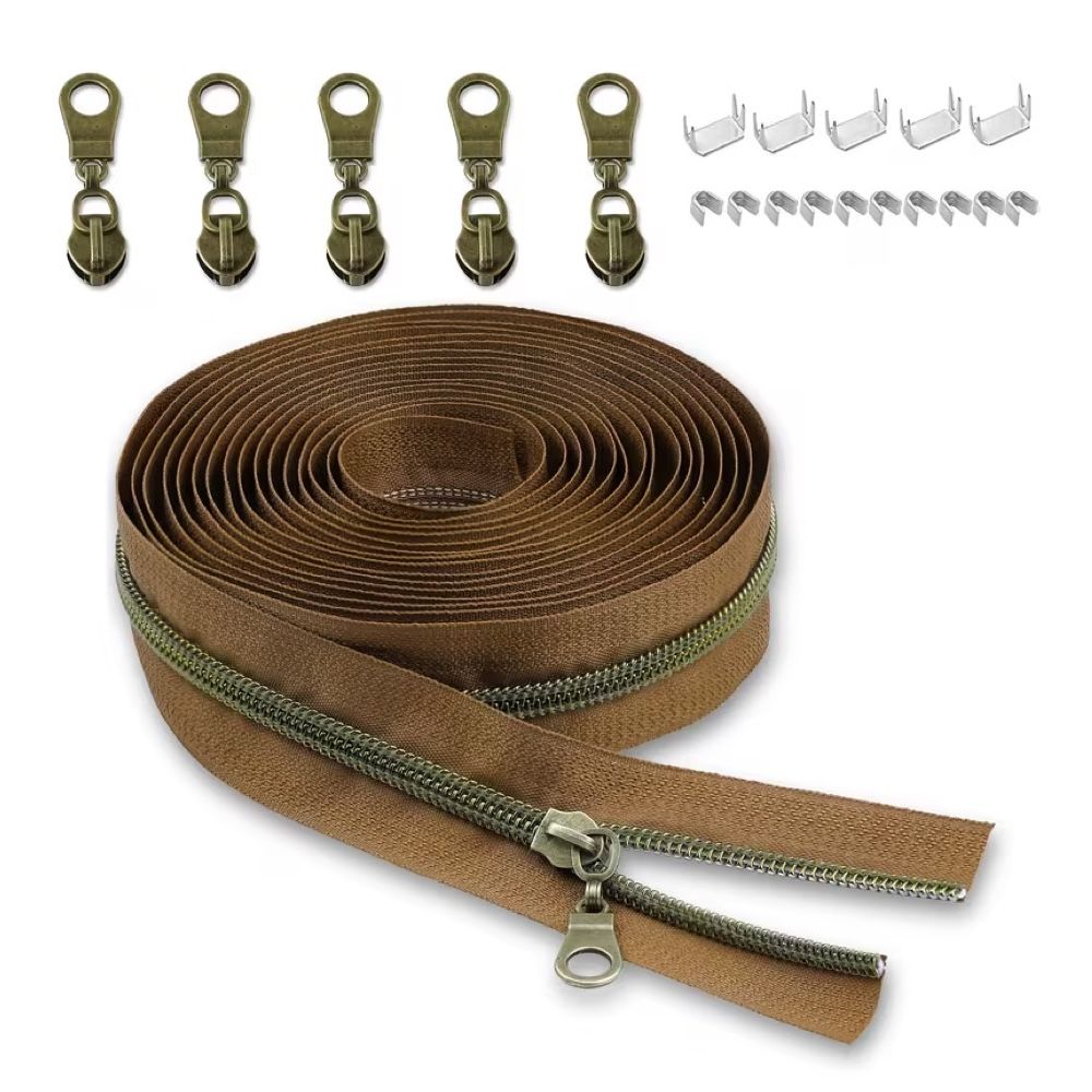 Craft One Roll Nylon Coil Zipper For Sewing With Bronze Teeth-366cm - Brown