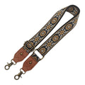 Craft Embroidered Shoulder Bag Straps With Bronze Metal Buckle - 130cm - Black & Brown