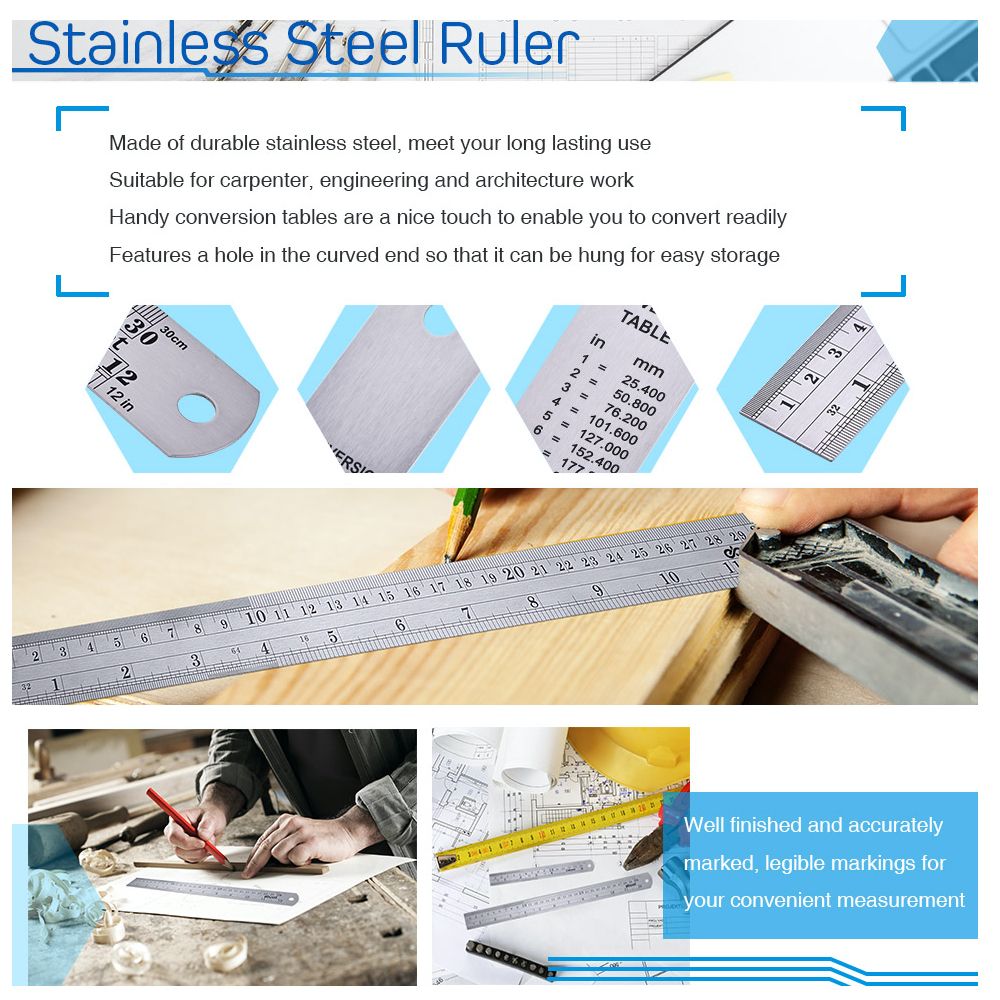 Craft 3 Piece Multifunctional Heavy Duty Stainless Steel Metal Ruler - Pro