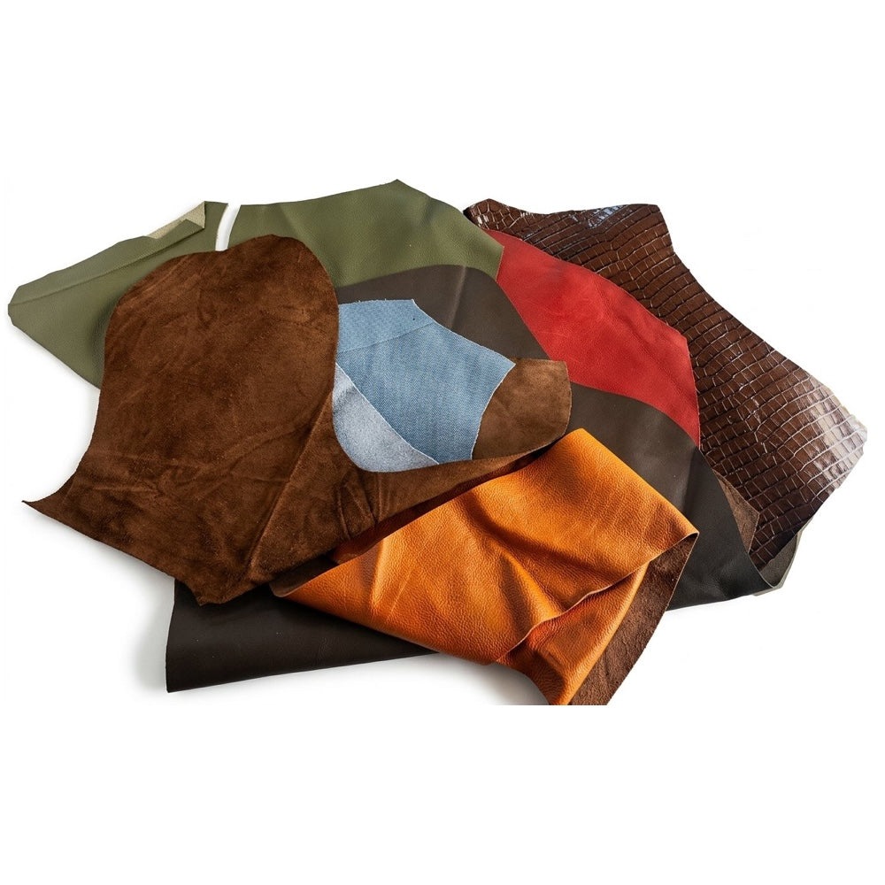 Craft DIY Assorted Genuine Leather Scraps 2kg Mixed Colours & Textures
