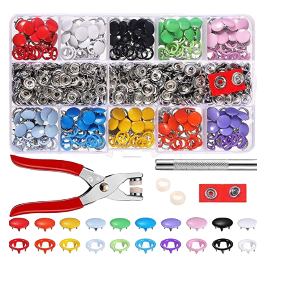Craft Snap Fasteners Kit Metal Press Studs Prong Ring Buttons 200 Sets