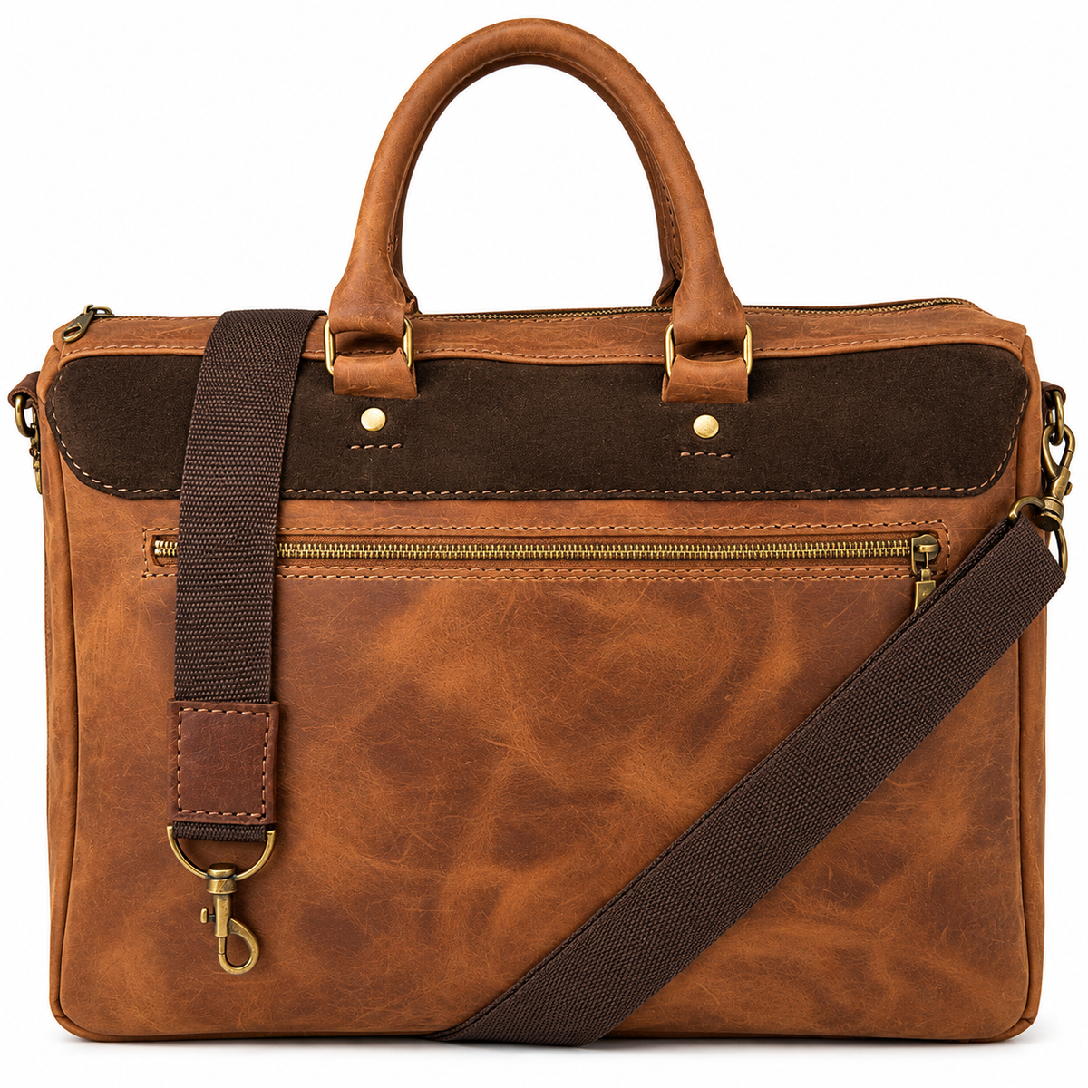 Genuine Old Transvaal Leather Everyday Laptop Crossbody Bag 40cm - Caramel